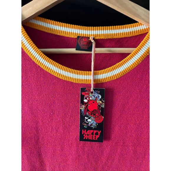 NWT Happy Sheep Burgundy & Yellow Knit Mini Dress Size Small - Picture 4 of 6